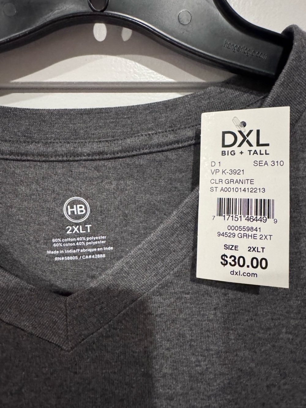 Harbor Bay Men's V-Neck Short Sleeve Shirt - Charcoal - Picture 2 of 3
